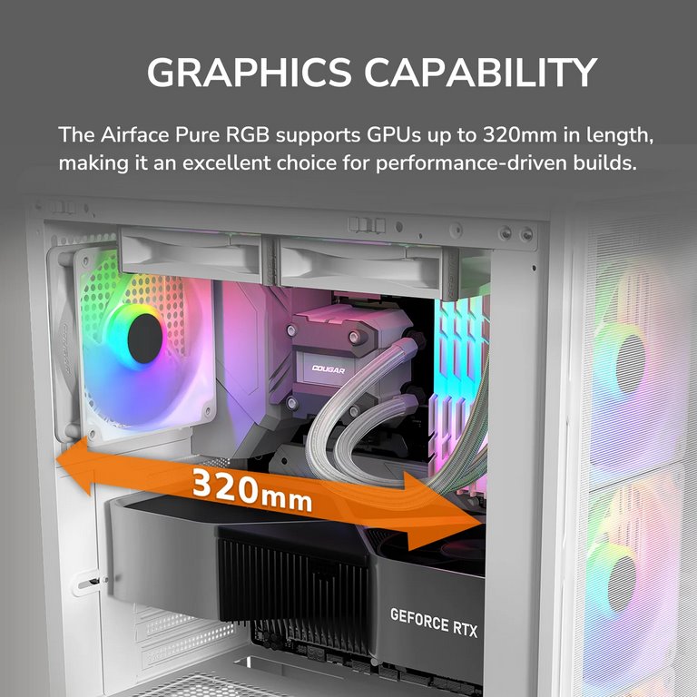 COUGAR PC skříň AIRFACE PURE RGB White Mid Tower Mesh Front Panel 3 x 120mm ARGB Fan, Rear Panel 1x 120mm ARGB Fan