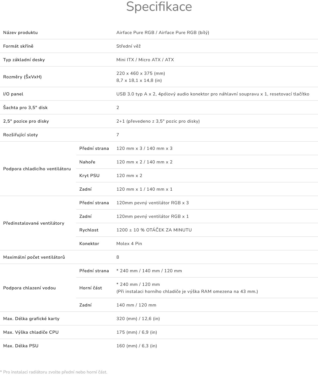 COUGAR PC skříň AIRFACE PURE RGB White Mid Tower Mesh Front Panel 3 x 120mm ARGB Fan, Rear Panel 1x 120mm ARGB Fan