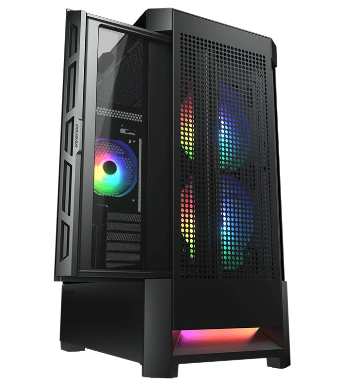 COUGAR PC skříň AIRFACE RGB Black Mid Tower Mesh Front Panel 2 x 140mm ARGB Fans 1x 120mm ARGB Fan TG Left Panel