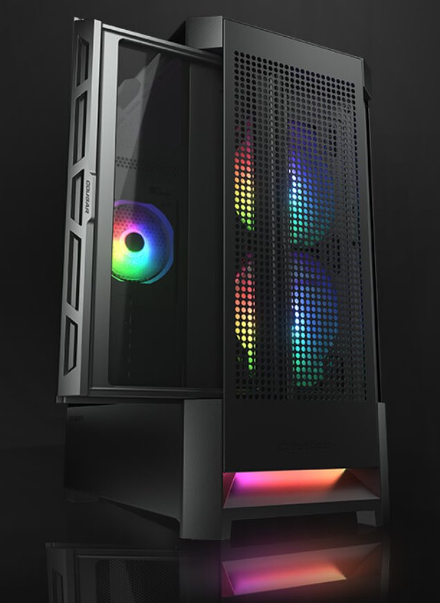 COUGAR PC skříň AIRFACE RGB Black Mid Tower Mesh Front Panel 2 x 140mm ARGB Fans 1x 120mm ARGB Fan TG Left Panel