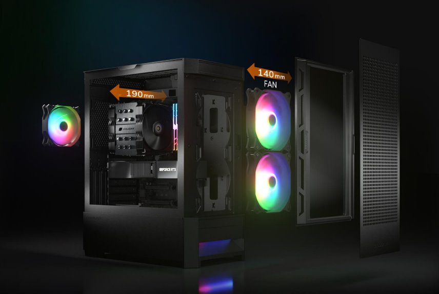 COUGAR PC skříň AIRFACE RGB Black Mid Tower Mesh Front Panel 2 x 140mm ARGB Fans 1x 120mm ARGB Fan TG Left Panel