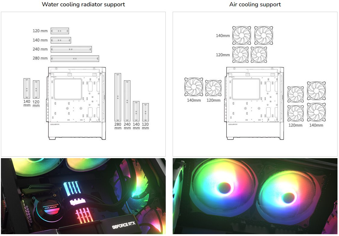 COUGAR PC skříň AIRFACE RGB Black Mid Tower Mesh Front Panel 2 x 140mm ARGB Fans 1x 120mm ARGB Fan TG Left Panel