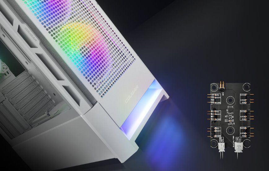 COUGAR PC skříň AIRFACE RGB White Mid Tower Mesh Front Panel 2 x 140mm ARGB Fans 1x 120mm ARGB Fan TG Left Panel
