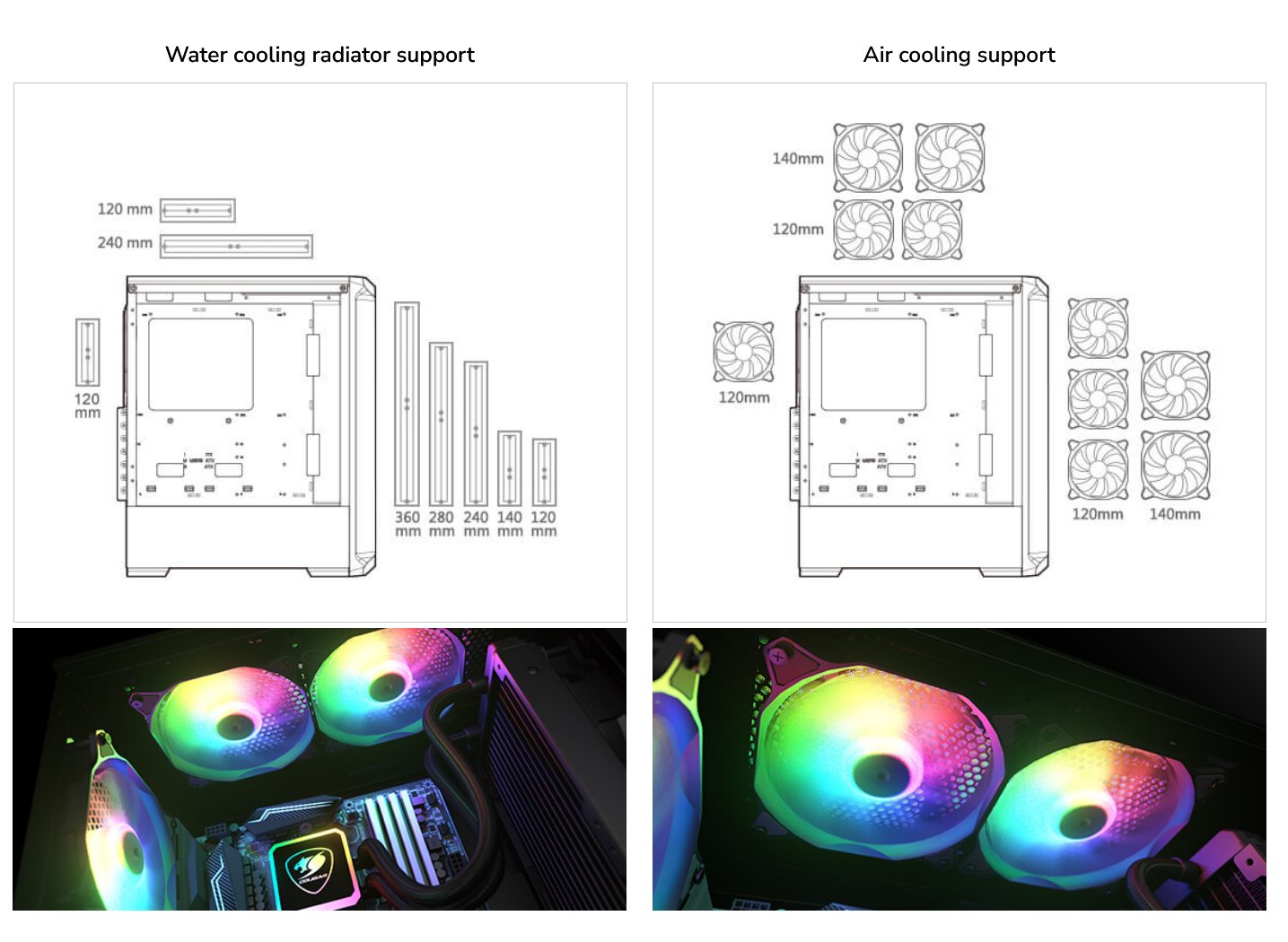 COUGAR PC skříň ARCHON 2 RGB Black Mid Tower TG Front Panel 3 x ARGB Fans 3mm TG Left Panel