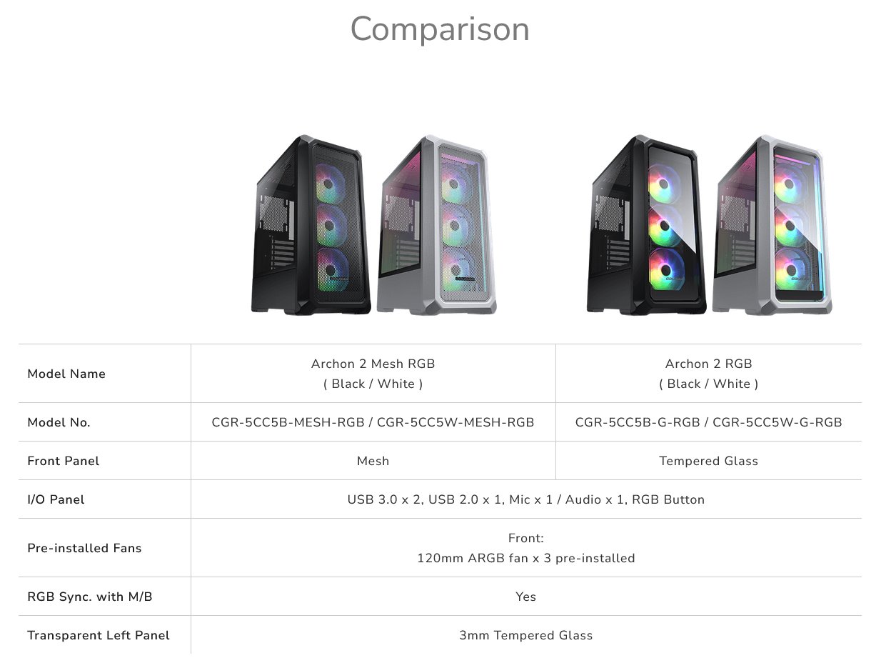 COUGAR PC skříň ARCHON 2 RGB Black Mid Tower TG Front Panel 3 x ARGB Fans 3mm TG Left Panel