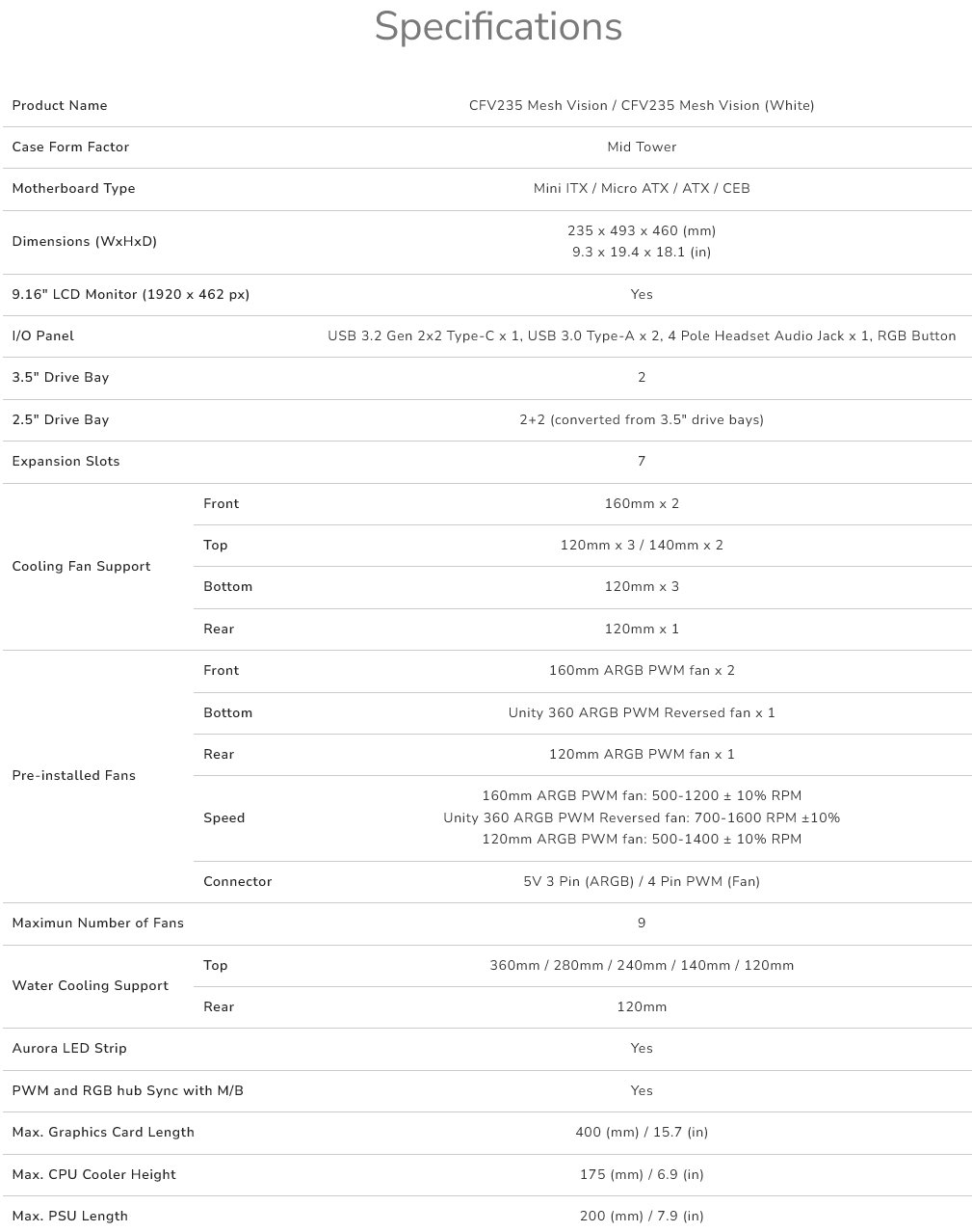 COUGAR PC skříň CFV235 Mesh Vision White Mid