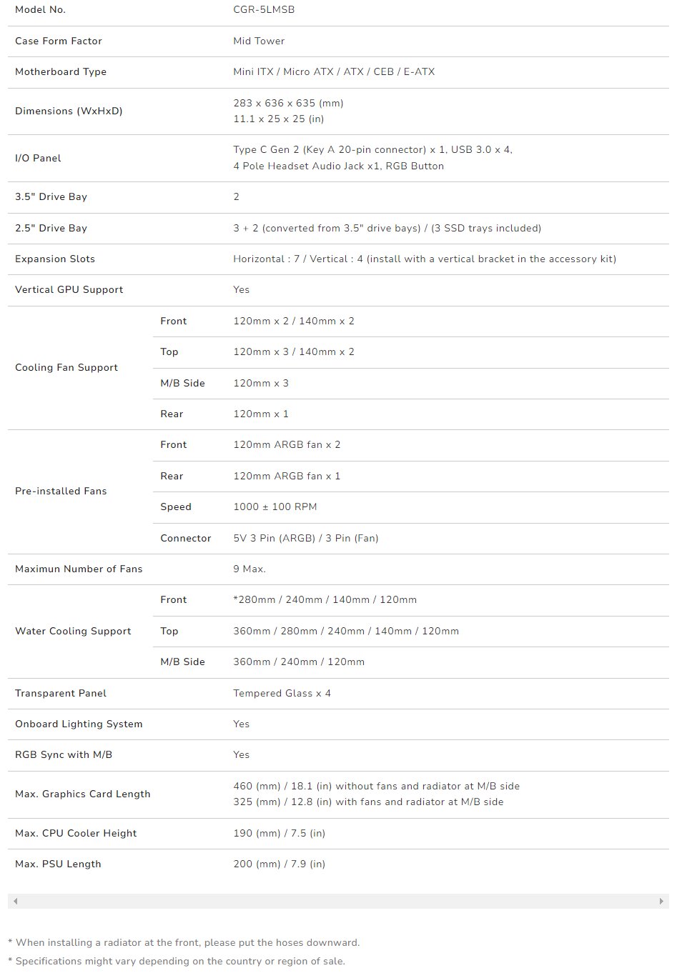 COUGAR PC skříň CRATUS Mid Tower Integrated ARGB Lighting fans 2x120mm front,1x120mm rear