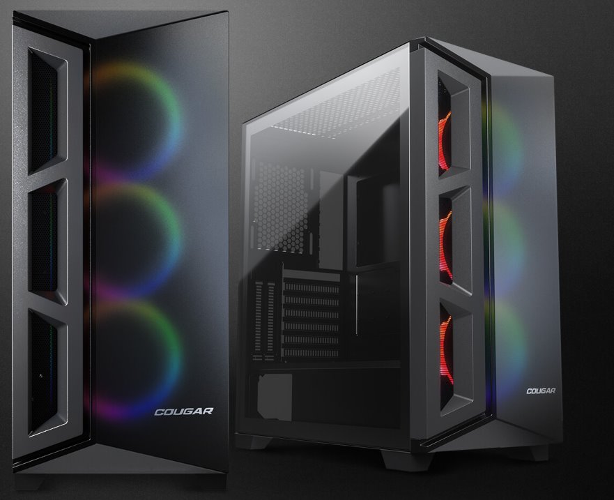 COUGAR PC skříň DARK BLADER X5 Black Mid Tower Plastic with Mesh Front Panel 1 x ARGB Fan 4mm TG Left Panel