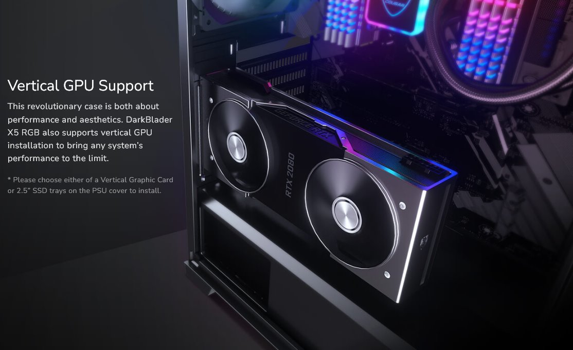 COUGAR PC skříň DARK BLADER X5 Black Mid Tower Plastic with Mesh Front Panel 1 x ARGB Fan 4mm TG Left Panel