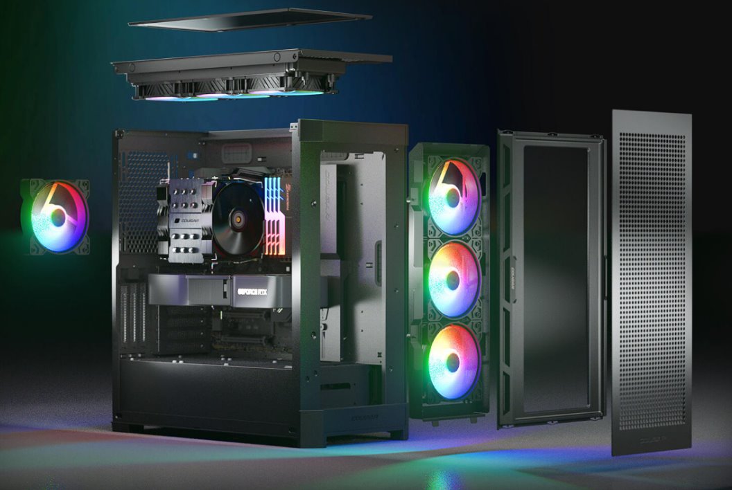 COUGAR PC skříň DUOFACE Pro RGB Black Mid Tower TG & Airflow Front Panel 4 x ARGB Fans TG Left Panel