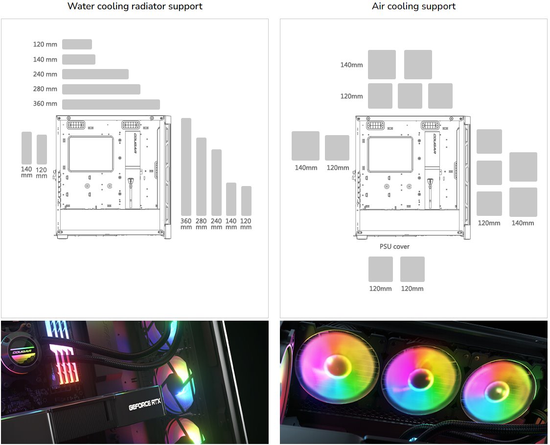 COUGAR PC skříň DUOFACE Pro RGB Black Mid Tower TG & Airflow Front Panel 4 x ARGB Fans TG Left Panel