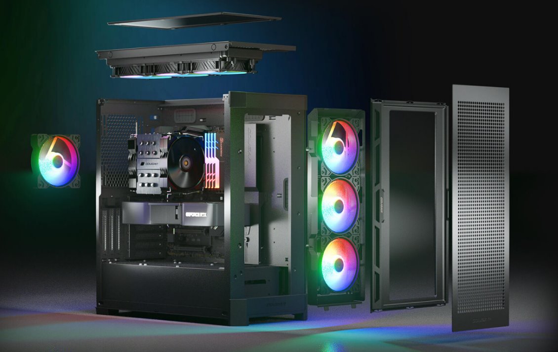 COUGAR PC skříň DUOFACE Pro RGB Black Mid Tower TG & Airflow Front Panel 4 x ARGB Fans TG Left Panel
