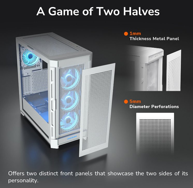 COUGAR PC skříň DUOFACE Pro RGB White Mid Tower TG & Airflow Front Panel 4 x ARGB Fans TG Left Panel