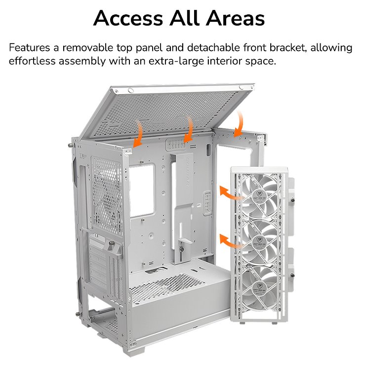 COUGAR PC skříň DUOFACE Pro RGB White Mid Tower TG & Airflow Front Panel 4 x ARGB Fans TG Left Panel