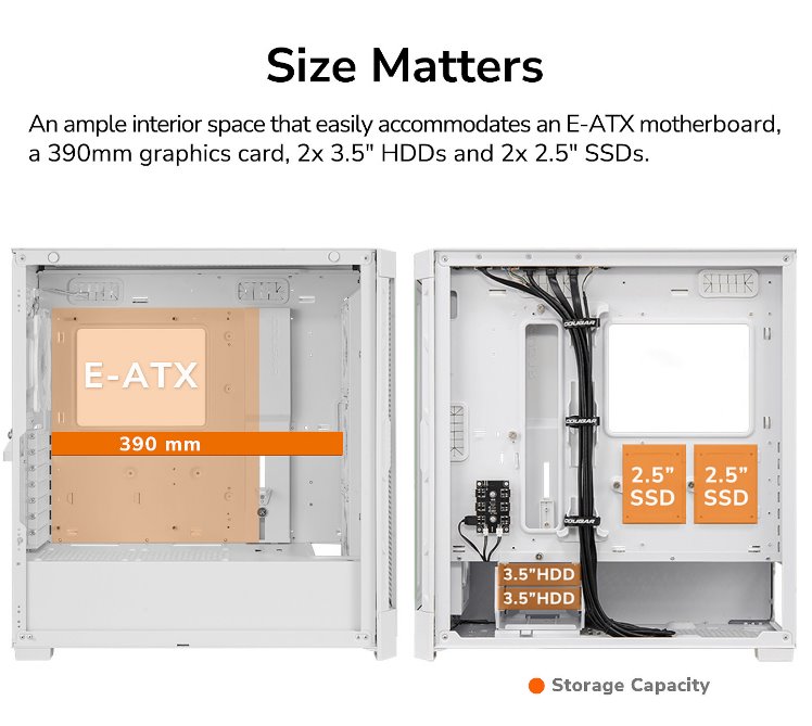 COUGAR PC skříň DUOFACE Pro RGB White Mid Tower TG & Airflow Front Panel 4 x ARGB Fans TG Left Panel