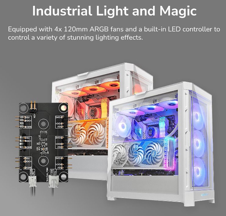 COUGAR PC skříň DUOFACE Pro RGB White Mid Tower TG & Airflow Front Panel 4 x ARGB Fans TG Left Panel