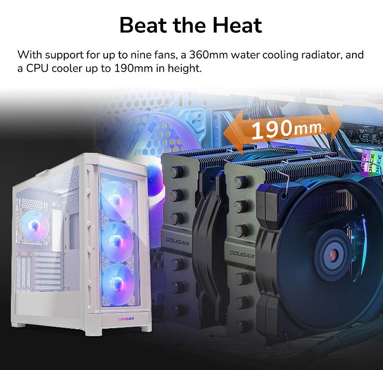 COUGAR PC skříň DUOFACE Pro RGB White Mid Tower TG & Airflow Front Panel 4 x ARGB Fans TG Left Panel