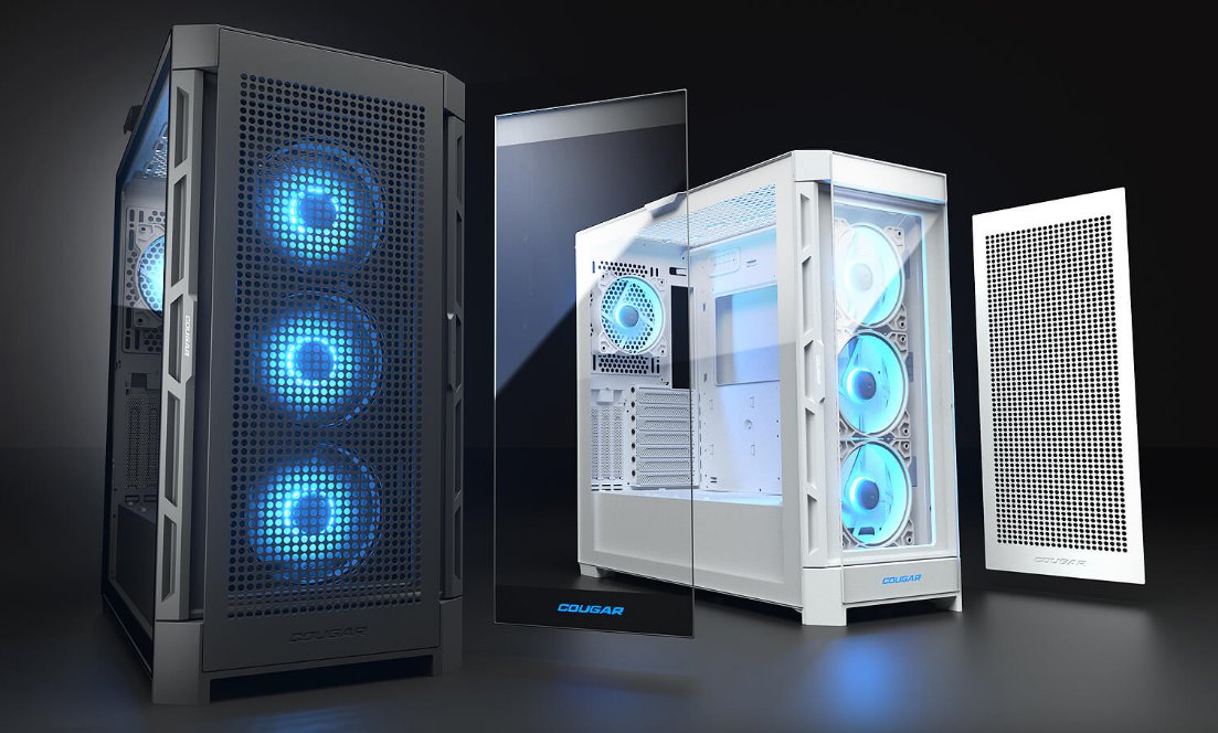 COUGAR PC skříň DUOFACE Pro RGB White Mid Tower TG & Airflow Front Panel 4 x ARGB Fans TG Left Panel