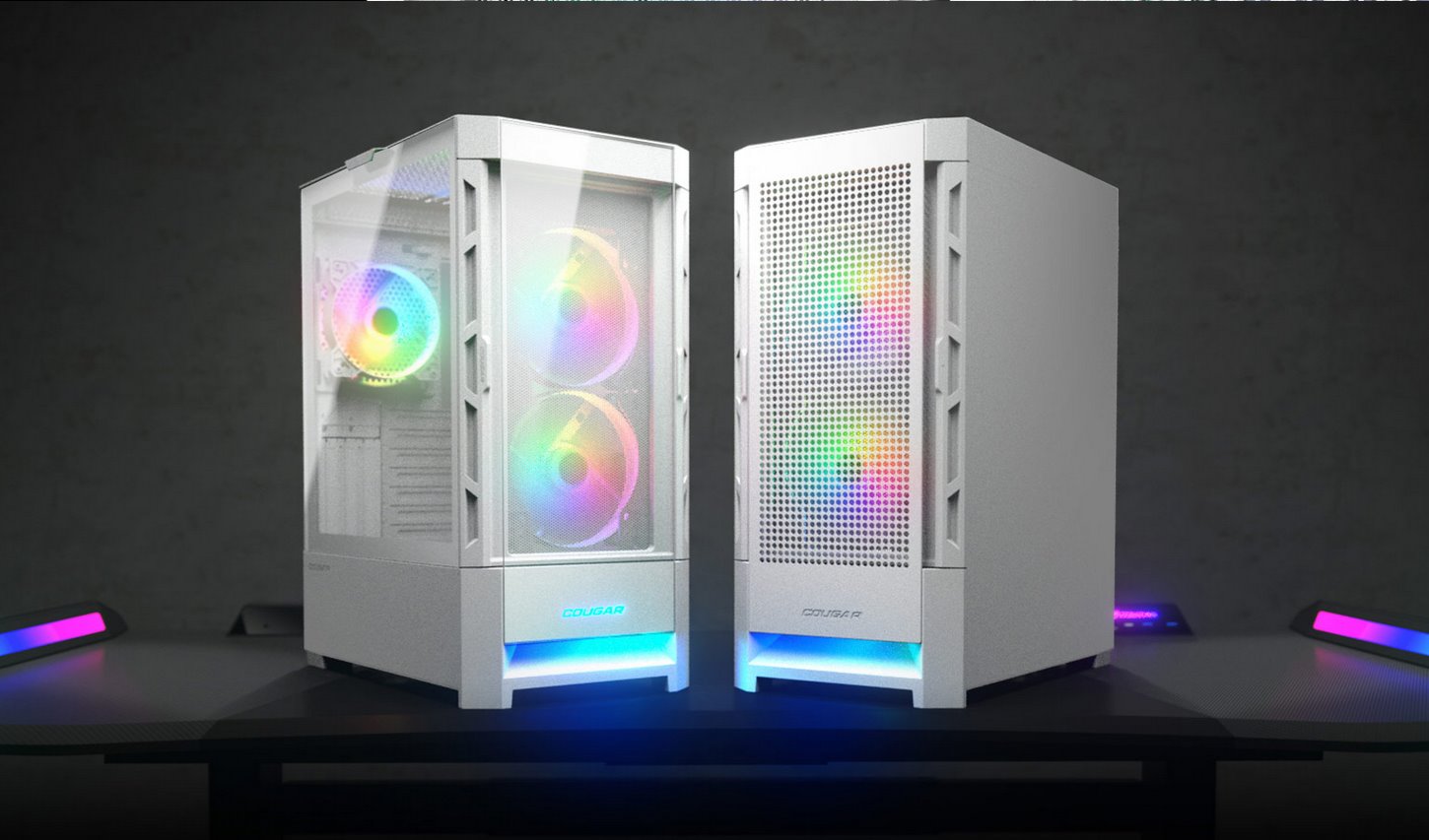 COUGAR PC skříň DUOFACE White Mid Tower Airflow Front Panel TG Left Panel 2 x ARGB 140mm & 1x 120mm Fans