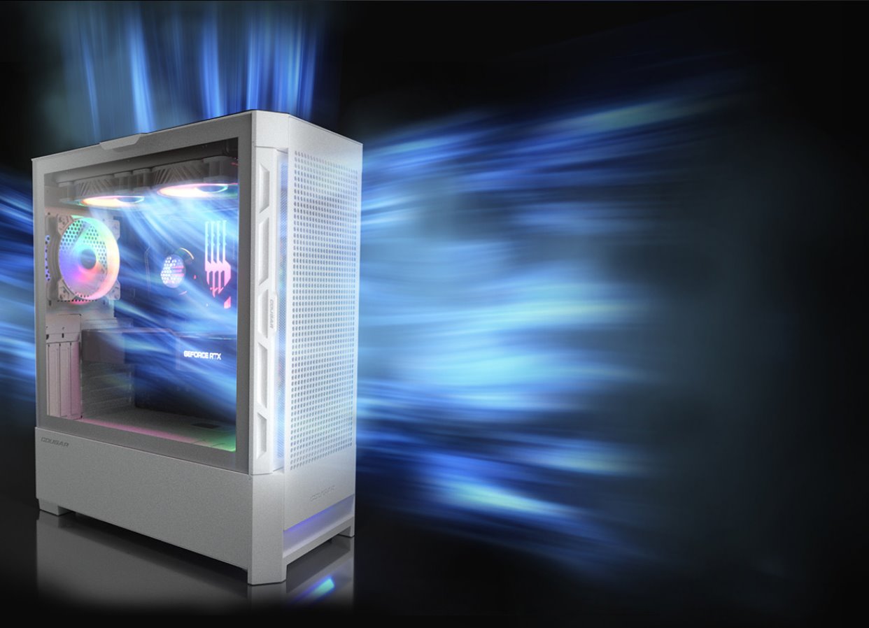 COUGAR PC skříň DUOFACE White Mid Tower Airflow Front Panel TG Left Panel 2 x ARGB 140mm & 1x 120mm Fans