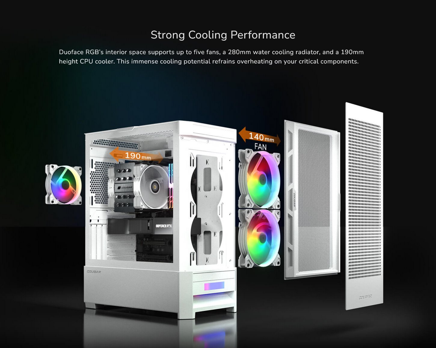 COUGAR PC skříň DUOFACE White Mid Tower Airflow Front Panel TG Left Panel 2 x ARGB 140mm & 1x 120mm Fans