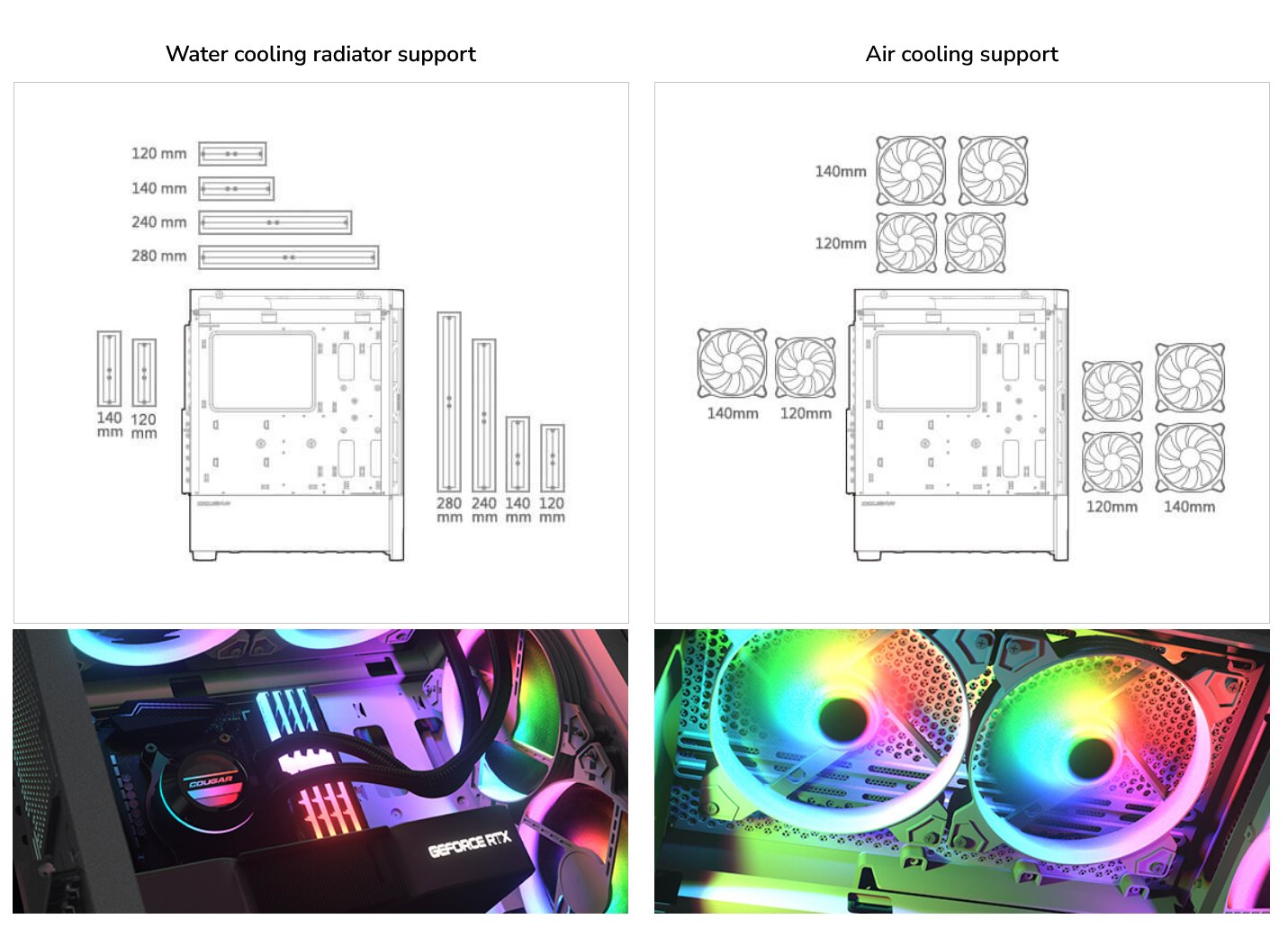 COUGAR PC skříň DUOFACE White Mid Tower Airflow Front Panel TG Left Panel 2 x ARGB 140mm & 1x 120mm Fans