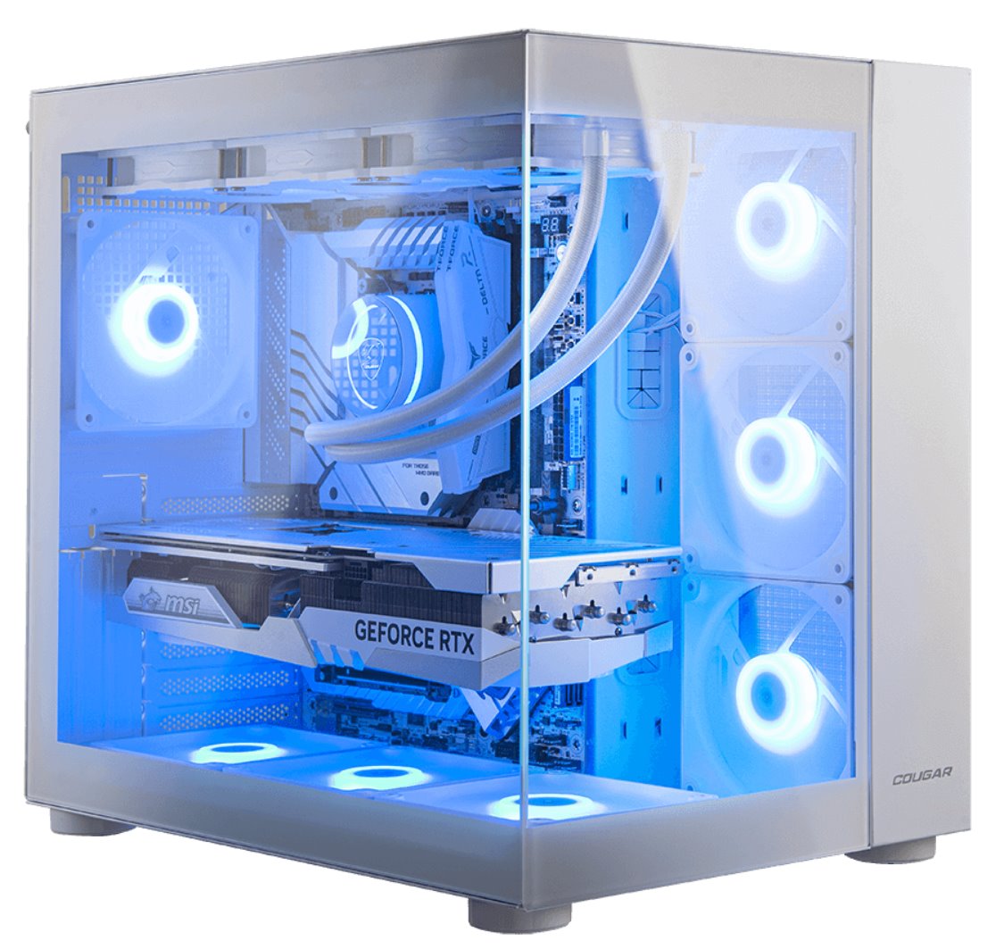 COUGAR PC skříň FV150 RGB Black Mid tower Dual-Chamber ATX glass, 4x 120mm ARGB fans