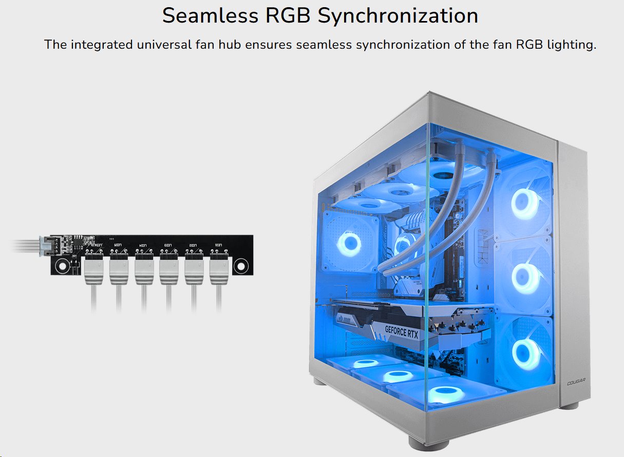 COUGAR PC skříň FV150 RGB Black Mid tower Dual-Chamber ATX glass, 4x 120mm ARGB fans