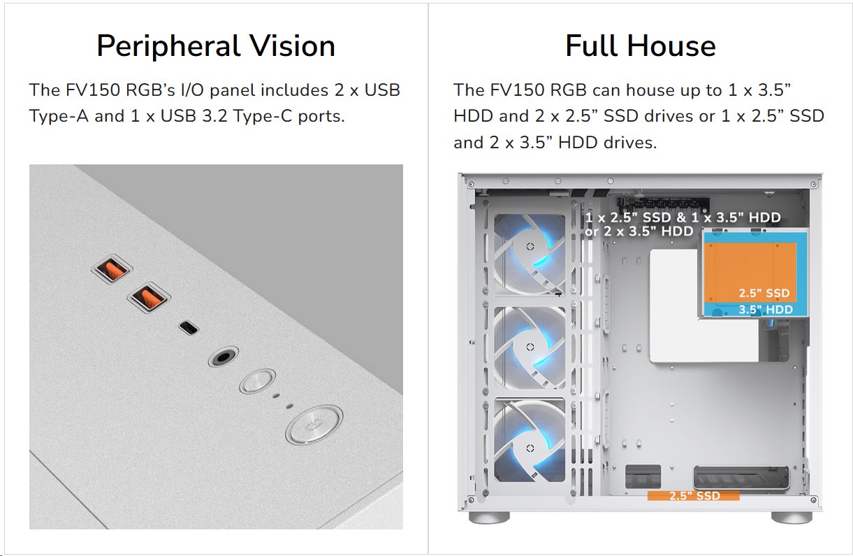 COUGAR PC skříň FV150 RGB Black Mid tower Dual-Chamber ATX glass, 4x 120mm ARGB fans