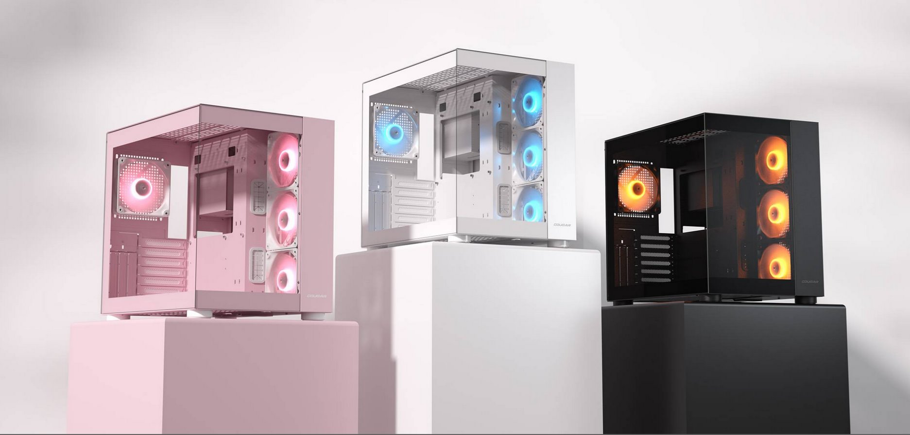 COUGAR PC skříň FV150 RGB Pink Mid tower Dual-Chamber ATX glass, 4x 120mm ARGB fans