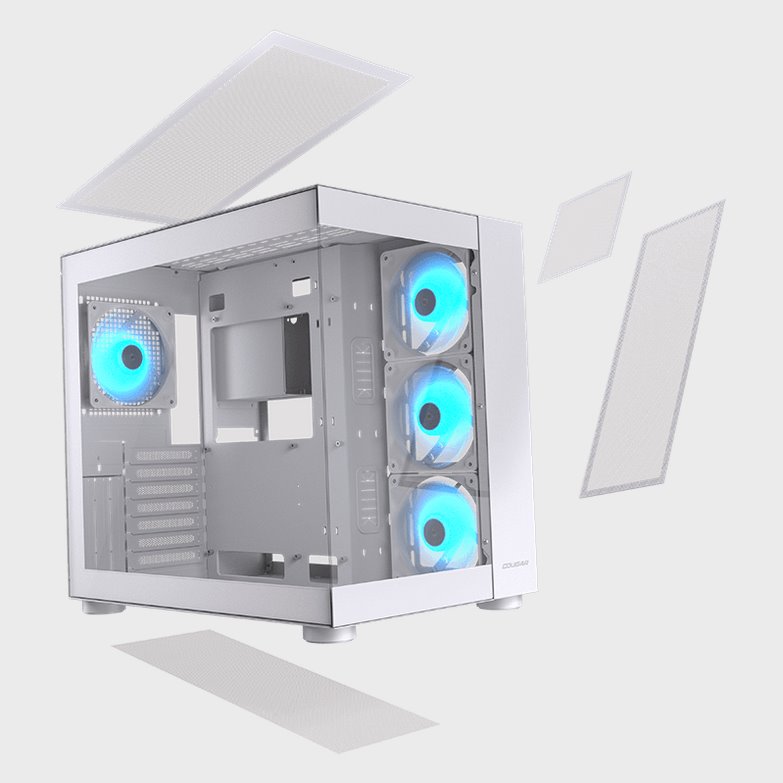 COUGAR PC skříň FV150 RGB Pink Mid tower Dual-Chamber ATX glass, 4x 120mm ARGB fans