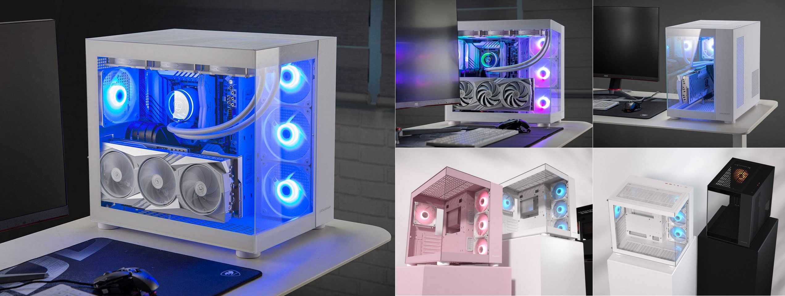 COUGAR PC skříň FV150 RGB Pink Mid tower Dual-Chamber ATX glass, 4x 120mm ARGB fans