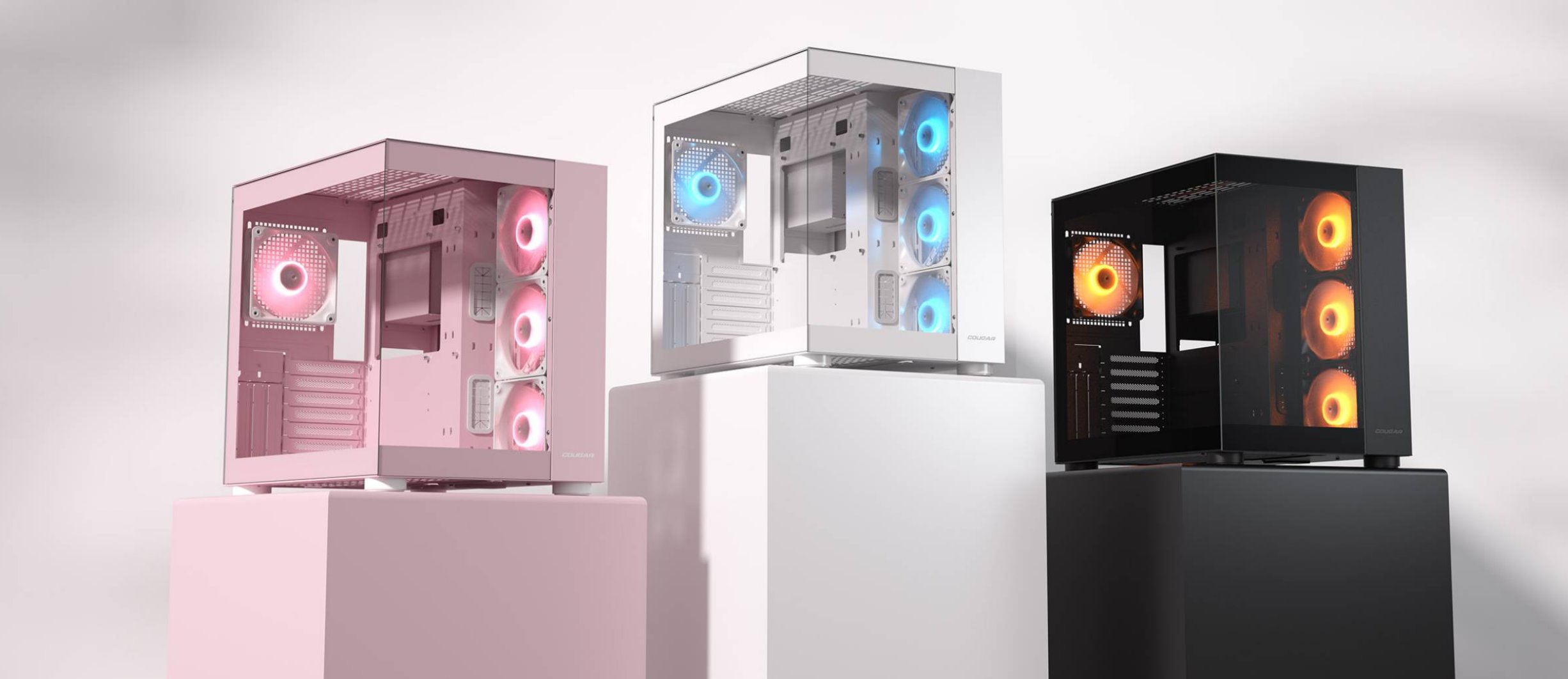 COUGAR PC skříň FV150 RGB White Mid tower Dual-Chamber ATX glass, 4x 120mm ARGB fans