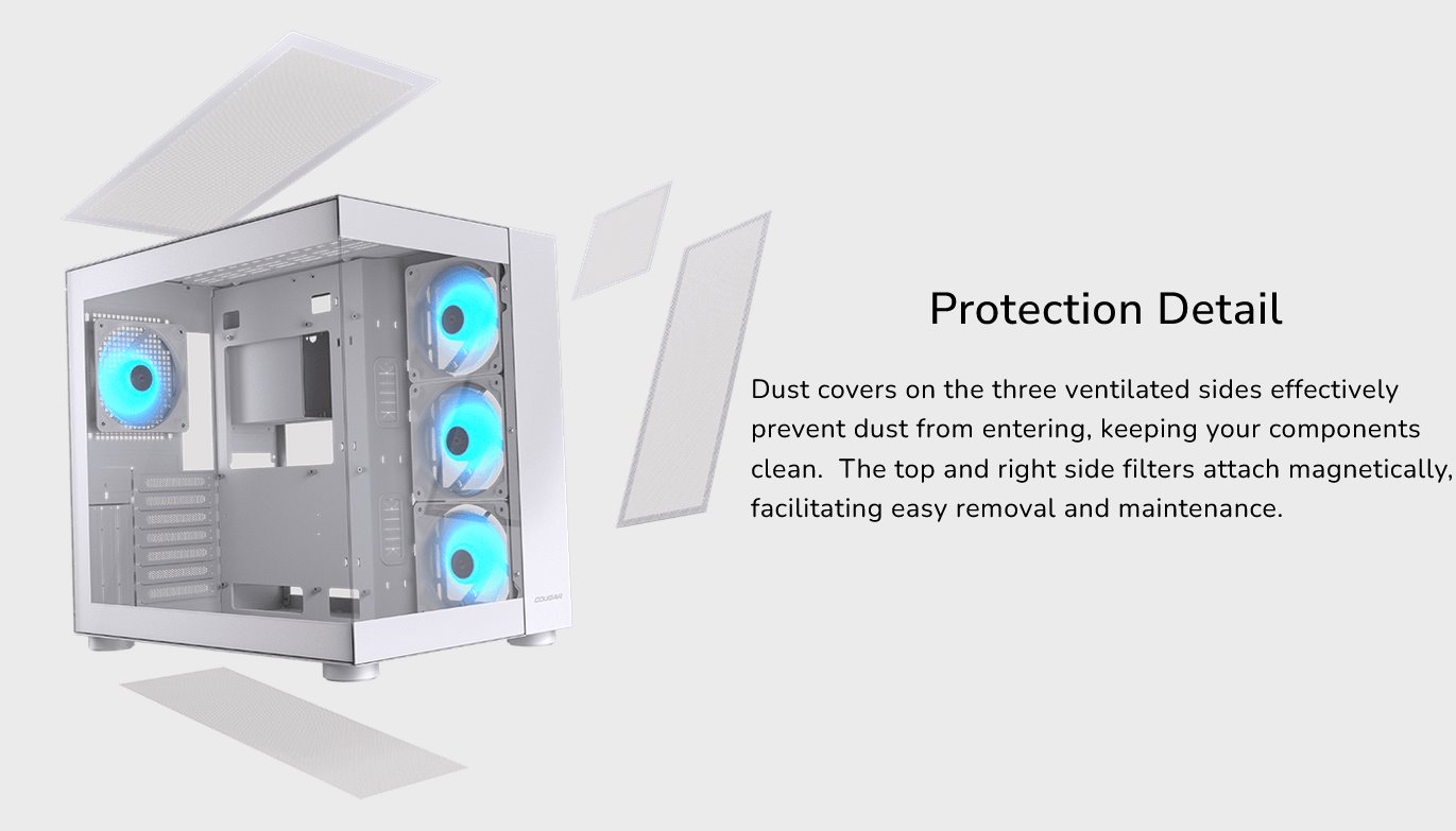 COUGAR PC skříň FV150 RGB White Mid tower Dual-Chamber ATX glass, 4x 120mm ARGB fans