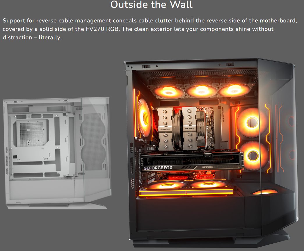 COUGAR PC skříň FV270 Black Mid tower tempered curved glass perimeter quick detachable air filters up to 9 fans