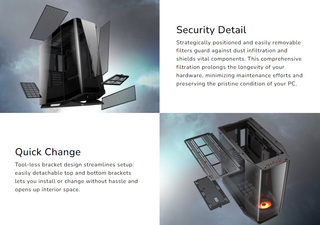 COUGAR PC skříň FV270 Black Mid tower tempered curved glass perimeter quick detachable air filters up to 9 fans