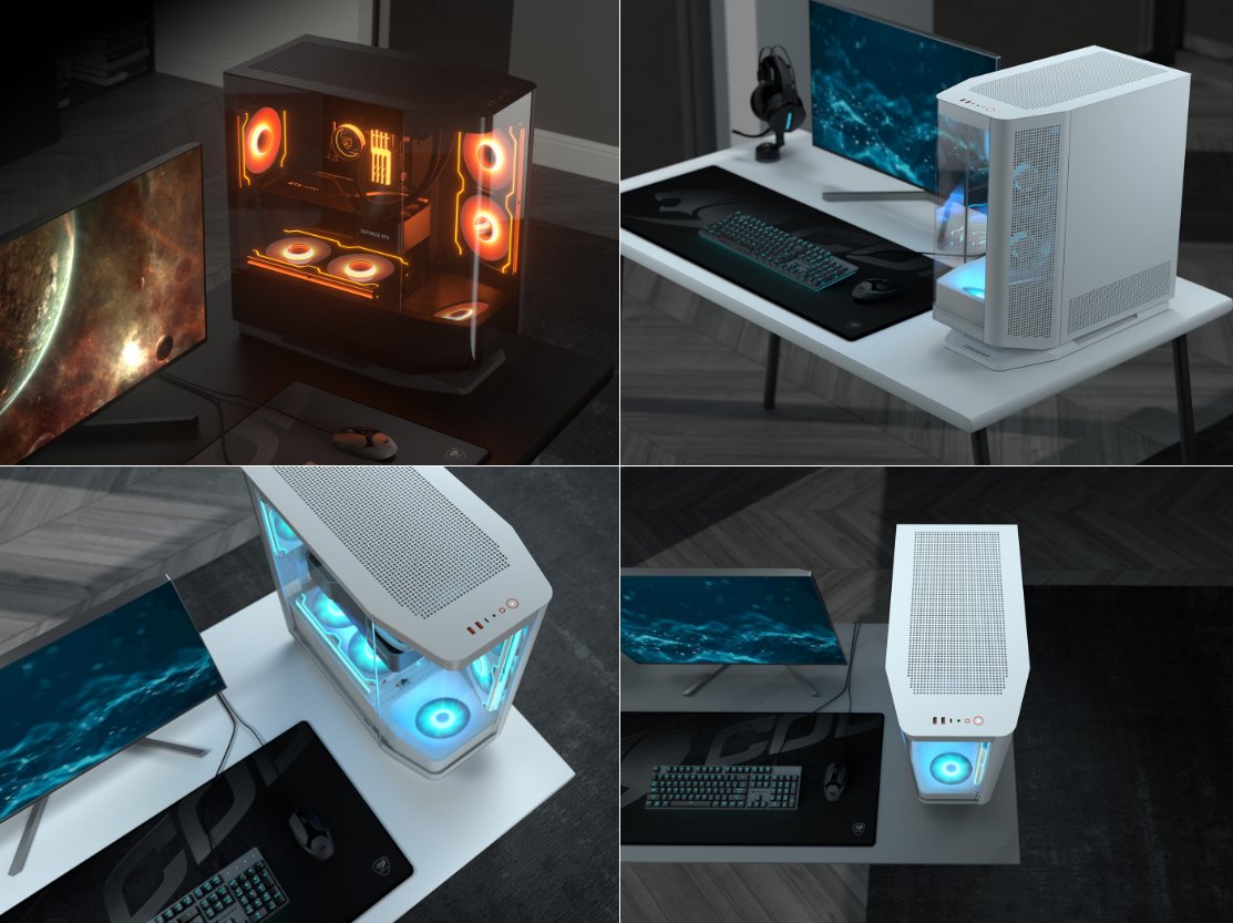 COUGAR PC skříň FV270 Black Mid tower tempered curved glass perimeter quick detachable air filters up to 9 fans