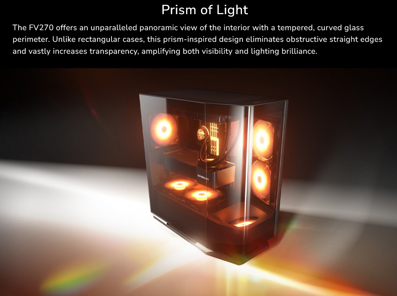 COUGAR PC skříň FV270 Black Mid tower tempered curved glass perimeter quick detachable air filters up to 9 fans