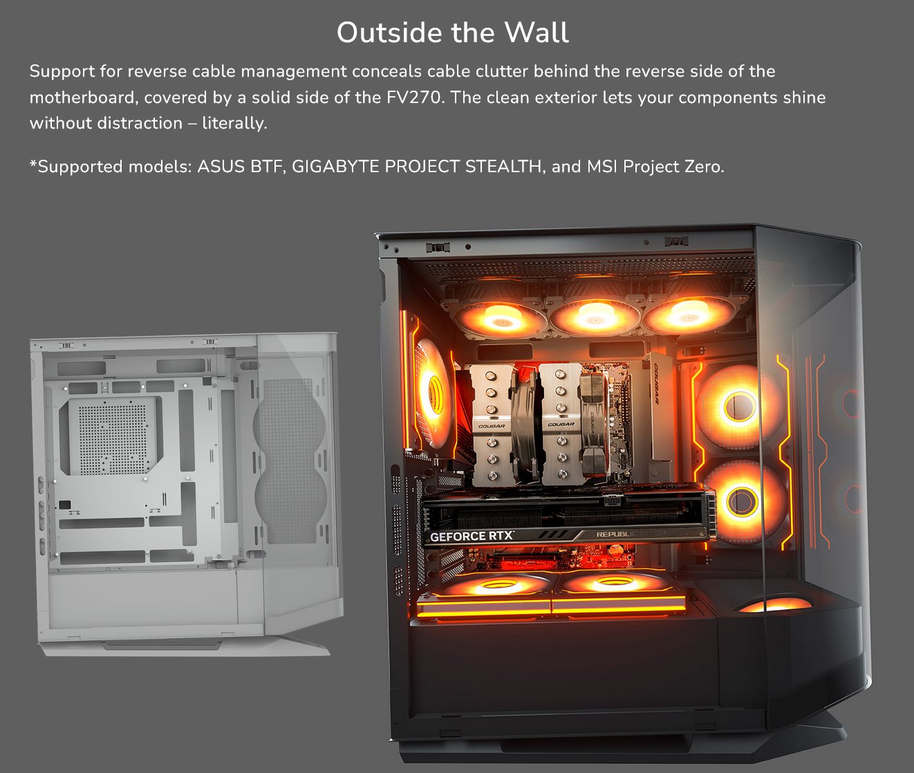 COUGAR PC skříň FV270 Black Mid tower tempered curved glass perimeter quick detachable air filters up to 9 fans