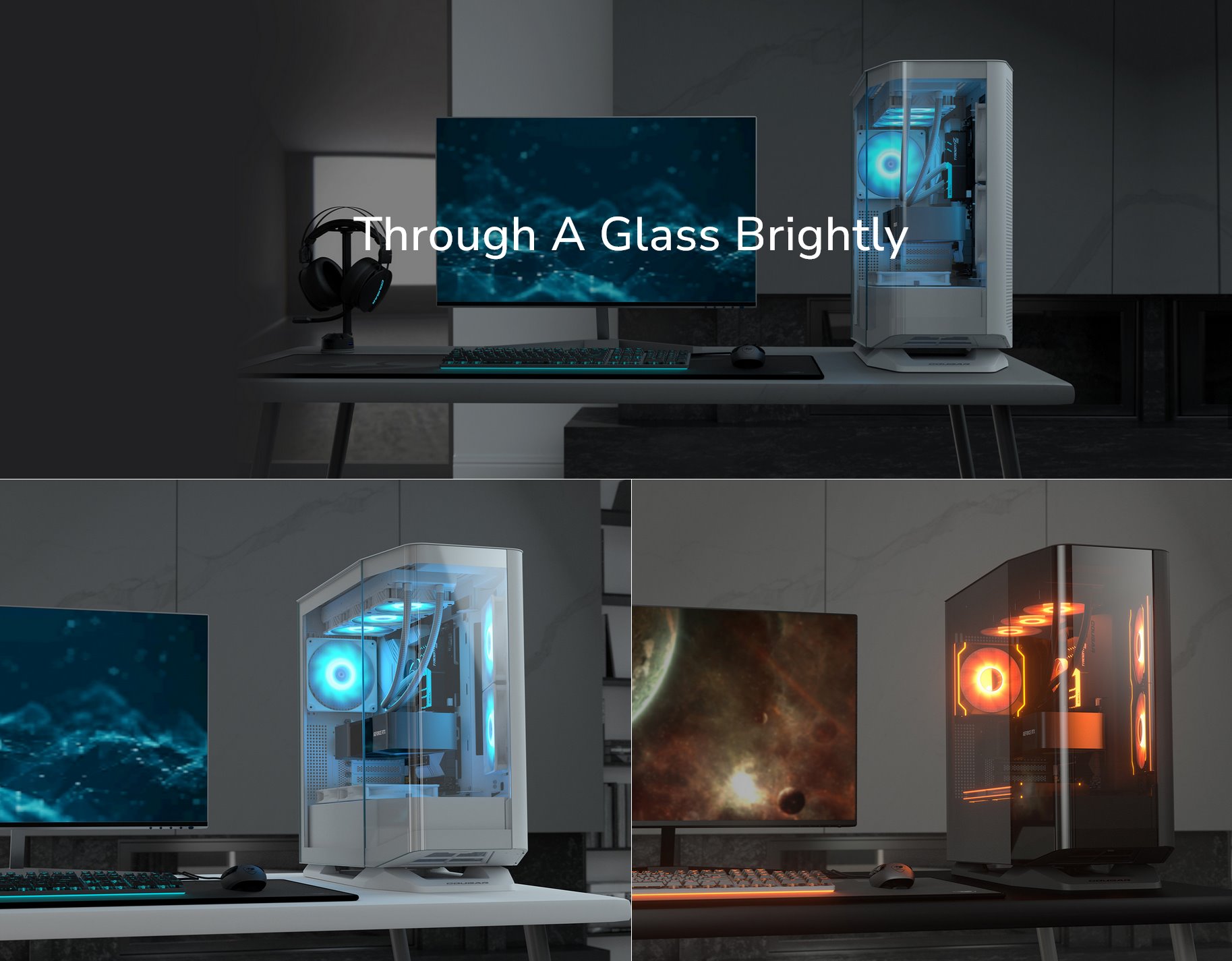 COUGAR PC skříň FV270 Black Mid tower tempered curved glass perimeter quick detachable air filters up to 9 fans