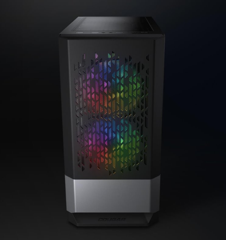 COUGAR PC skříň MG140 Air RGB Black Mini Tower Air Vents Front Panel 3 x ARGB Fans 4mm TG Left Panel