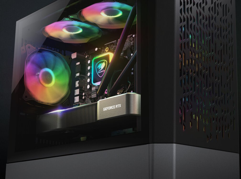 COUGAR PC skříň MG140 Air RGB Black Mini Tower Air Vents Front Panel 3 x ARGB Fans 4mm TG Left Panel
