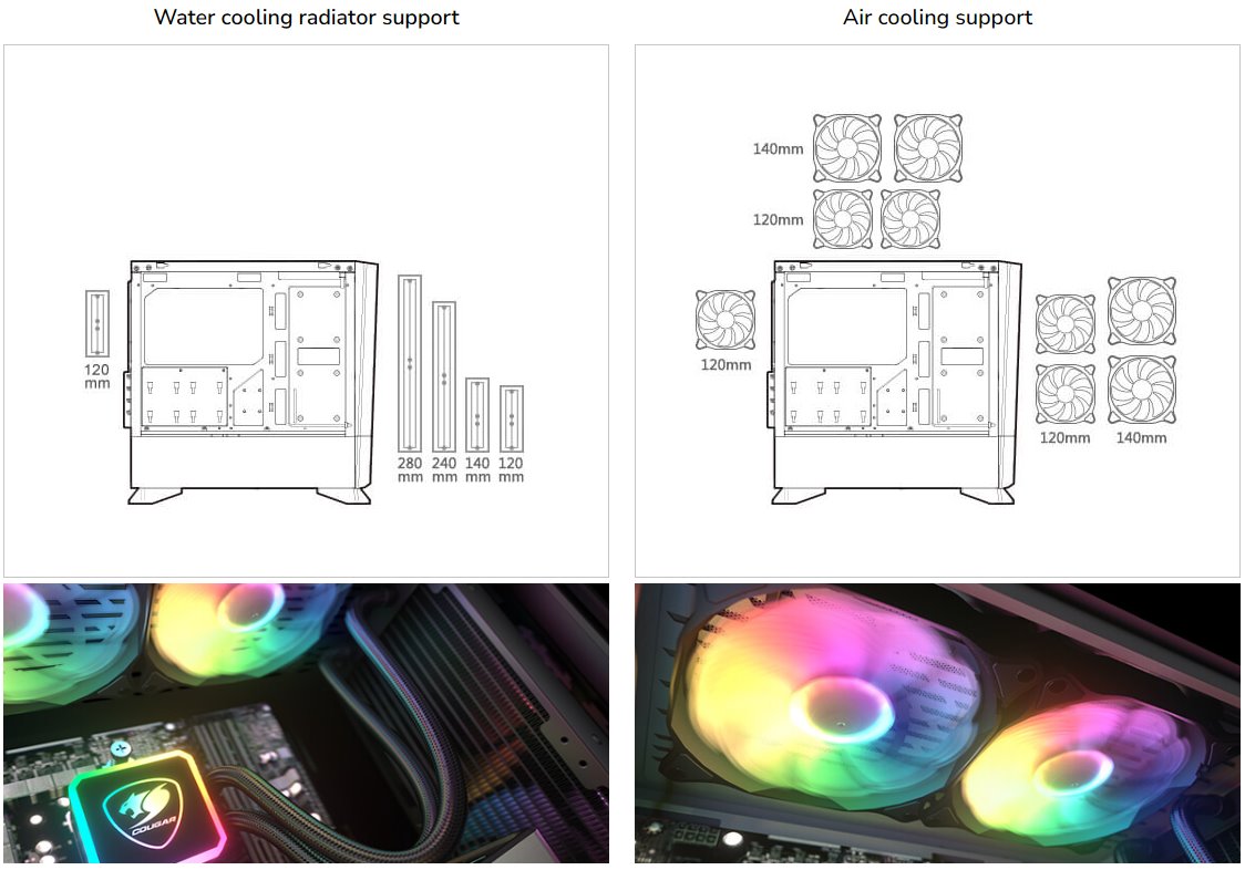COUGAR PC skříň MG140 Air RGB Black Mini Tower Air Vents Front Panel 3 x ARGB Fans 4mm TG Left Panel