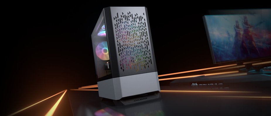 COUGAR PC skříň MG140 Air RGB Black Mini Tower Air Vents Front Panel 3 x ARGB Fans 4mm TG Left Panel