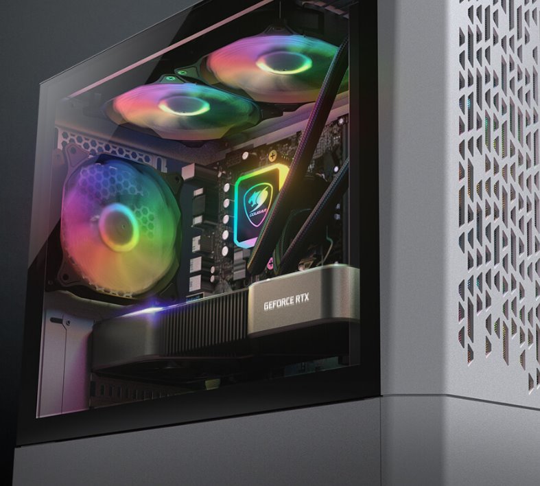 COUGAR PC skříň MG140 Air RGB White Mini Tower Air Vents Front Panel 3 x ARGB Fans 4mm TG Left Panel