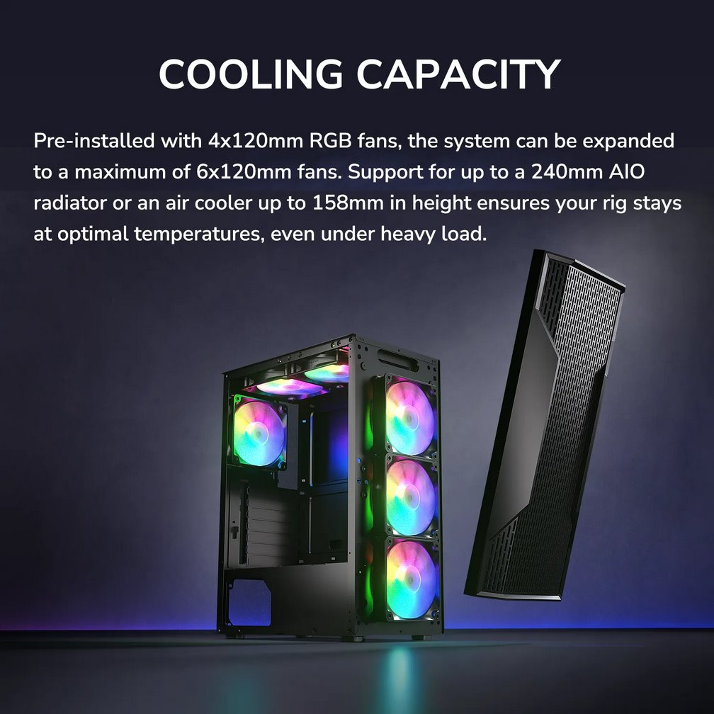 COUGAR PC skříň MX110 RGB Black (system build version) Mid Tower 4 x 120mm fans RGB