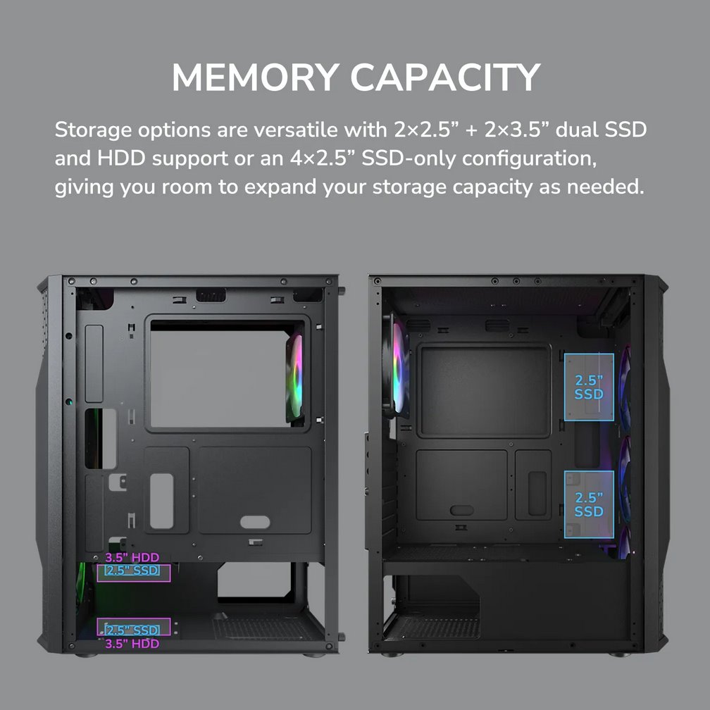 COUGAR PC skříň MX110 RGB Black (system build version) Mid Tower 4 x 120mm fans RGB