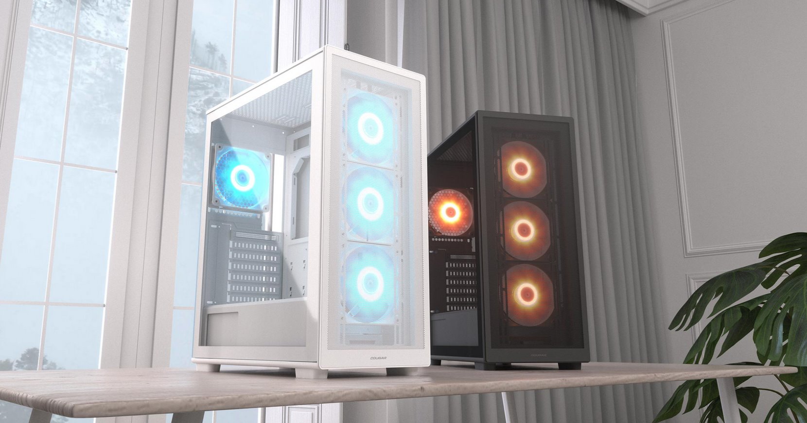 COUGAR PC skříň MX220 RGB Black Mid Tower Mesh Front Panel 4 x 120mm ARGB Fans TG Left Panel