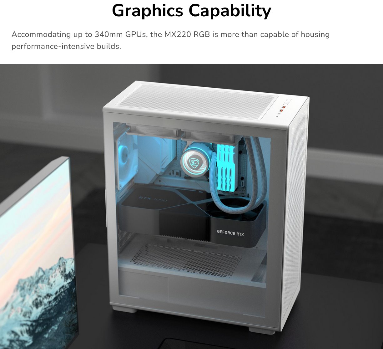 COUGAR PC skříň MX220 RGB Black Mid Tower Mesh Front Panel 4 x 120mm ARGB Fans TG Left Panel