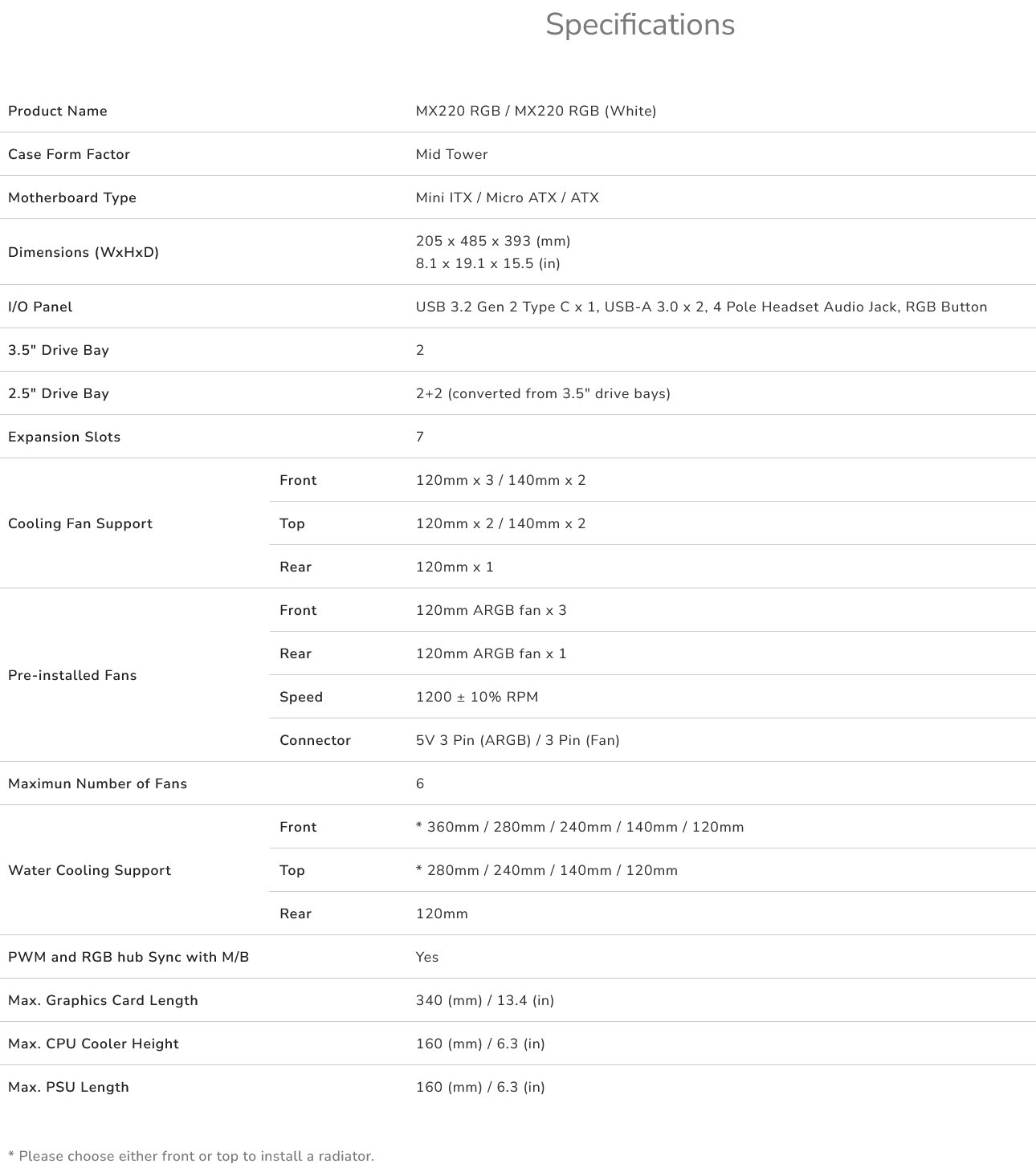 COUGAR PC skříň MX220 RGB Black Mid Tower Mesh Front Panel 4 x 120mm ARGB Fans TG Left Panel